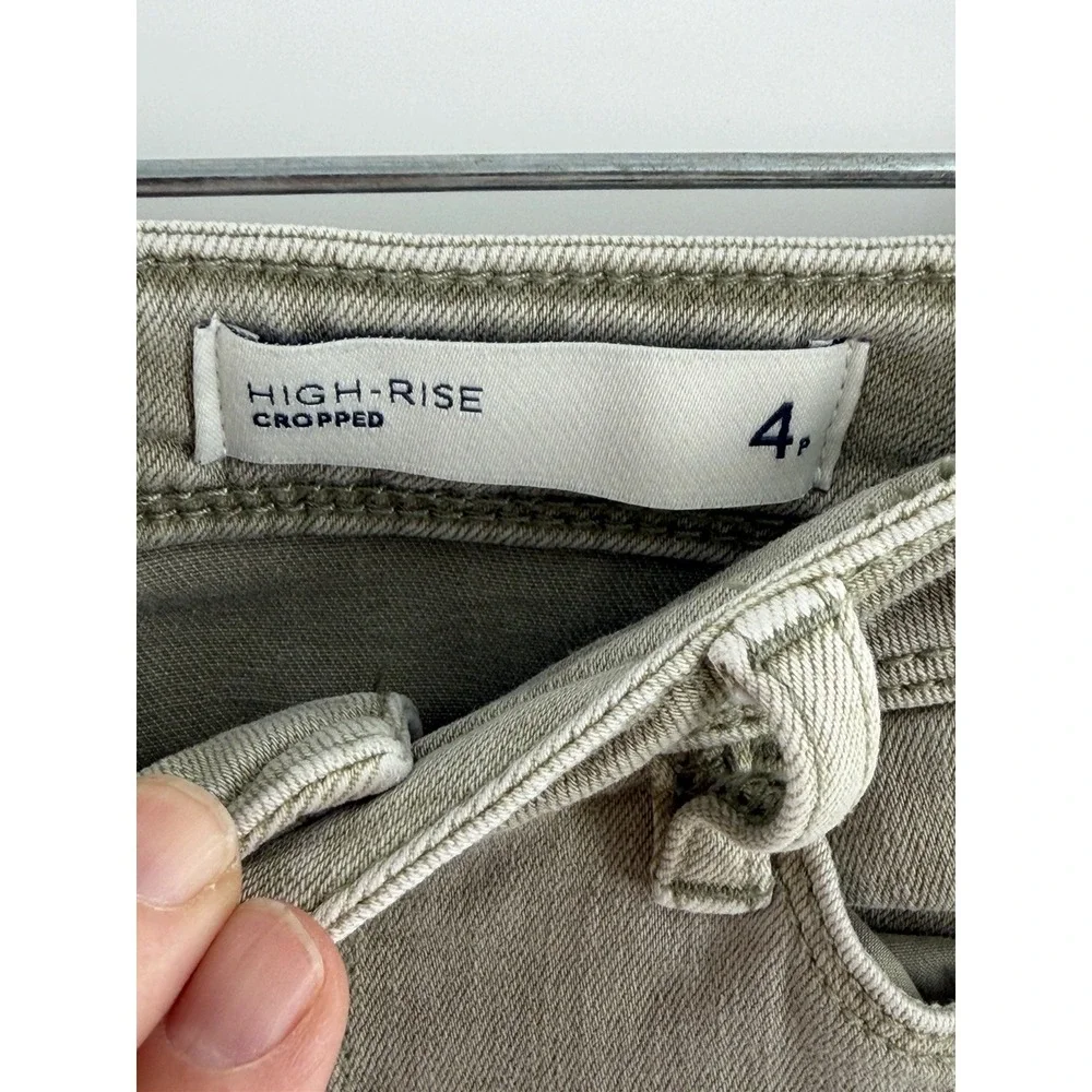 J. Jill Denim Women's Sage Green High Rise Cropped Jeans Cuffed Stretch 4 Petite